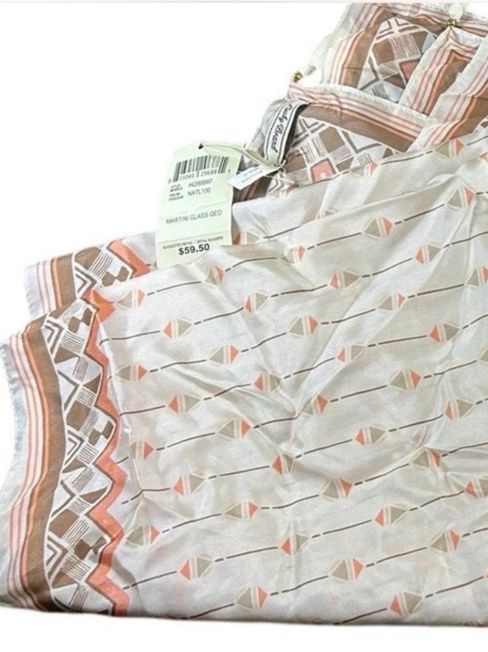 Lucky Brand Beige and Coral Geometric Tassel Scarf
